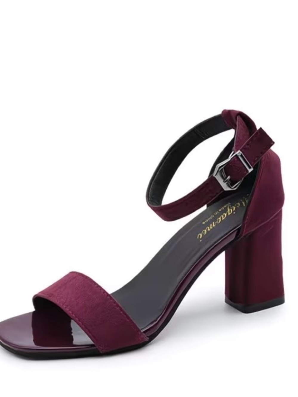 Women’s Burgundy Block Heel Sandals with Ankle Strap